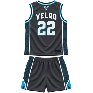 Conjunto de Uniforme de Baloncesto Personalizado para Hombre, Negro y Cian, Jersey sin Mangas con Cuello en V, Pantalones Cortos con Paneles Laterales Impresos, Nombre y Número del Equipo, Kit al por Mayor - Product Image 3