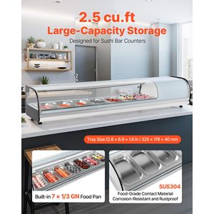 Vetrina Refrigerata Commerciale per Sushi da 2,5 Cu.ft con Illuminazione a LED, 7 Vaschette, Vetrina da Banco con Vetro Curvo - Product Image 2