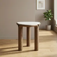 Table basse moderne en bois massif avec plateau en marbre blanc, ronde, à trois pieds, faite à la main, écologique, facile à nettoyer, pour le salon