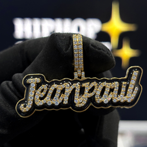 <b>Custom</b> Script <b>Name</b> Pendant 925 Silver VVS Moissanite Iced Black Enamel Hip Hop <b>Necklace</b> Yellow Gold Plated Unisex Party - Product Image 5