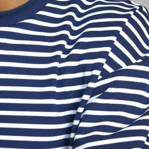 Men's <b>Navy</b> White Striped Crew Neck Pullover Long Sleeve Regular Fit Casual <b>Knitted</b> Cotton Sweatshirt Spring Wear - Product Image 2