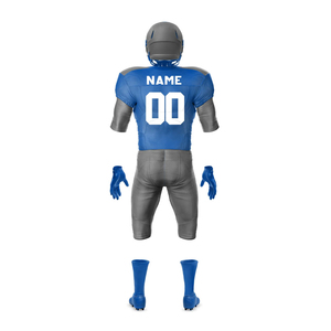 American Football Uniform Set Blue Gray V-Neck Short Sleeve <b>Moisture</b> Wicking Polyester Jersey with Pants <b>Gloves</b> and Cleats - Product Image 2