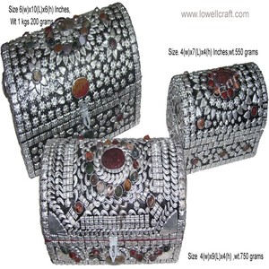Luxury <b>Black</b> Silver Metal Embellished Carved Jewelry <b>Storage</b> <b>Box</b> Red Stone Work Handcrafted Decorative Organizer Home Dcor - Product Image 2