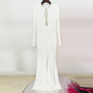 Elegante Mono de Yoga Casual de Manga Corta Blanco para Mujer, Cuello Redondo, Cintura Alta, Largo Completo, Color Sólido, Primavera, Patchwork - Product Image 3