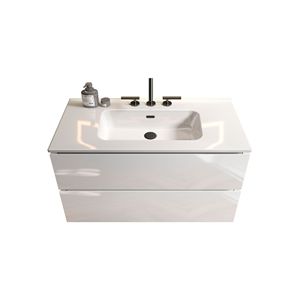 Mobile bagno sospeso TIA 36 pollici bianco lucido con ampio spazio contenitivo, lavabo in ceramica e tre fori per rubinetteria, ideale per spazi ridotti - Product Image 4