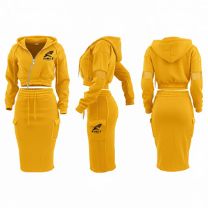 Conjunto de faldas personalizadas OEM de alta calidad para mujer, top corto con capucha y estampado de logotipo informal, conjunto de faldas con capucha para invierno. - Product Image 5