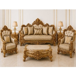 Juego de sofás de lujo para sala de estar, estilo europeo, tallado a mano, con detalles dorados, 5 plazas, para casa/villa. - Product Image 1