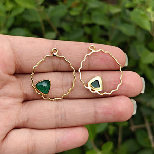 Classic Green Onyx Geometric Minimalist <b>Charm</b> Wave Pattern 18K <b>Gold</b> Plated Brass 8mm Single Bail Scalloped Frame Jewelry Earring - Product Image 3