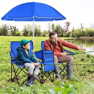 Sedia da Campeggio Doppia Pieghevole Portatile con Ombrello Rimovibile, Leggera e Comoda per Spiaggia e Uso all'Aperto - Product Image 2