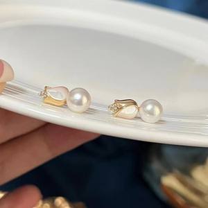 Tulip Sea Shell and S925 Silver <b>Dangle</b> <b>Earrings</b> with Ear Needles 7-8mm Freshwater Pearl <b>Fine</b> Jewelry - Product Image 3
