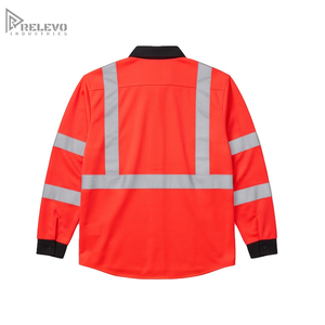 Chemise de travail haute visibilité orange personnalisée OEM, col et poignets contrastants noirs, en piqué de polyester, double poche à rabat, sécurité ANSI/EN - Product Image 4
