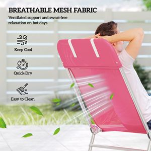 Portable Pink Folding Chaise Lounge Chair with Adjustable <b>Backrest</b> and Pillow for Poolside Patio Beach Use - Product Image 5