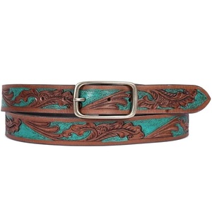 Cinturón Western Hecho a Mano para Hombre, Personalizado, de Cuero Vacuno de Grano Completo, Diseño Floral Grabado, Hebilla de Aleación - Product Image 3