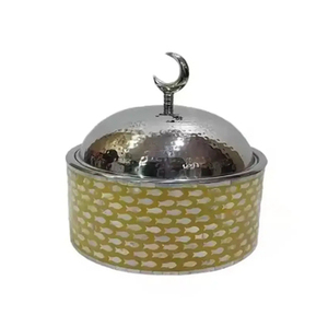 Olla caliente moderna de forma redonda superior con tapa martillada de madera, olla de cocina segura para horno para almacenamiento de buffet - Product Image 6