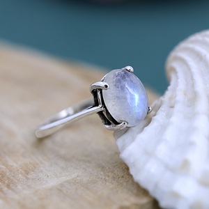 925 Sterling Silver Natural Rainbow Moonstone Oval Cabochon Ring Handmade Gemstone Prong Setting Birthstone Ring for Women - Product Image 4