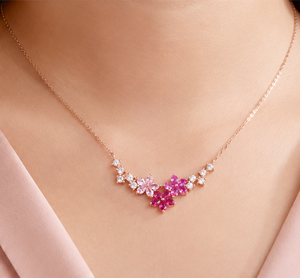 Collar de Plata de Ley 925 Chapado en Oro Rosa con Flor Rosa y Circonitas, Colgante de Flor de Cerezo para Mujer, Joyería de Moda de Lujo - Product Image 4