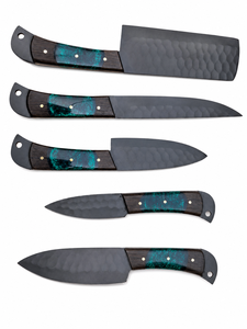Hand Forged Carbon Steel Chef <b>Knife</b> Set 5 Piece Resin Handle Modern Right Hand Leather Sheath High-Polish Finish Dishwasher <b>Safe</b> - Product Image 1