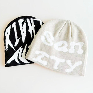 All Over Jacquard Knitted <b>Hat</b> Hip Hop Skull Print Sports Caps Fashion Winter Warm Letters Custom Beanie <b>Hat</b> With Custom Logo - Product Image 4