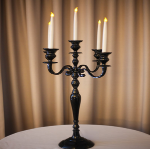 Luxurious metallic gold five arm <b>candelabra</b> featuring glamorous hanging bead strands, available at wholesale prices. - Product Image 2