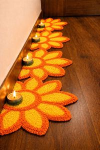 Ensemble de 6 tapis d'escalier en laine de qualité Rangoli |   Tapis d'escalier décoratif floral de 12 pouces pour la maison, décoration de Diwali, mariage, festival - Product Image 5