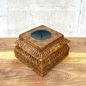 Support de bougie en bois ancien sculpté à la main, style rustique, pour jardin, entrée, salon, chambre, salle à manger, maison et hôtel - Product Image 1