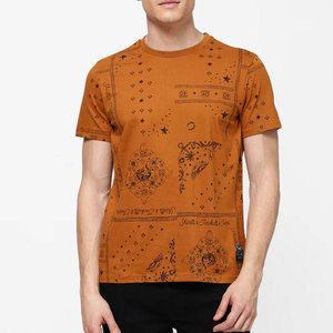 เสื้อยืดคอกลมแขนสั้นสีส้มสำหรับผู้ชายลายการ์ตูนทรงปกติสไตล์ลำลองผ้าเจอร์ซีย์ผ้าฝ้ายระบายอากาศได้ดี - Product Image 1