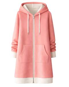 Sweat à capuche long personnalisé bleu marine pour femme, manteau d'hiver en polaire décontracté avec poches, vente en gros OEM sur mesure - Product Image 1