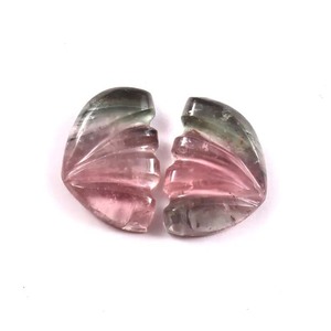 Sarim International Carved Watermelon Tourmaline Butterfly <b>Wings</b>, Natural Gemstone Pair 10x14mm - Product Image 3