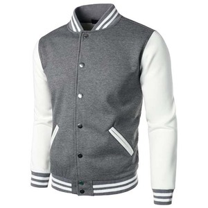 Veste de baseball grise pour homme avec manches blanches, fermeture à boutons, vêtements décontractés d'automne, vêtements de sport pour homme - Product Image 3