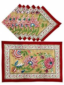 Manteles individuales de algodón lavables ecológicos con estampado artesanal indio para el hogar, juego de 6, proveedor de pedidos al por mayor - Product Image 1