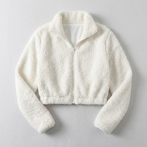 Sudadera Casual de Invierno para Mujer con Logotipo Personalizado al por Mayor, Blanca, con Cierre Corto y Mangas Largas, Diseño Transpirable, Suave y Cálido - Product Image 2