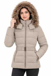 Parka matelassée élégante pour femme avec capuche en fourrure amovible, ceinture et fermeture éclair – Vêtement d'extérieur hiver - Product Image 6