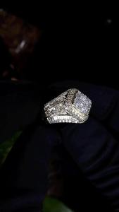 925 Sterling <b>Silver</b> <b>Ring</b> with Square Center Moissanite Stone Luxury <b>Mens</b> Fashion Statement Jewelry with Sparkling Finish - Product Image 3
