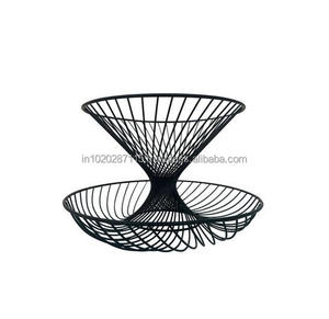 Two-tier antique iron fruit <b>basket</b> stand with spacious <b>trays</b> and intricate design for organizing fresh fruits in a stylish way - Product Image 6