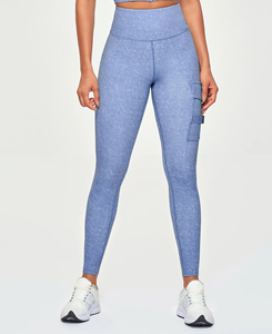 Lightweight High Waist Solid Blue Yoga <b>Leggings</b> With Pockets Full Length Four-Way Stretch Seamless Pants Cheap Price 180 g - Product Image 1