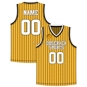 Camiseta de Baloncesto Amarilla a Rayas Sublimada con Cuello en V, Uniforme de Baloncesto sin Mangas, Camiseta Deportiva Transpirable de Malla para Adultos Unisex - Product Image 1