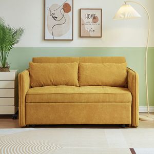 Divano Letto con Braccioli Regolabili in Tessuto Chenille Giallo, Presentato in Video, Divano a Due Posti Trasformabile - Product Image 2