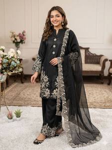 Premium Crepe Silk <b>Kurti</b> Palazzo Suit with Heavy Embroidery & Soft Organza Dupatta – Stylish Ethnic Wear - Product Image 2