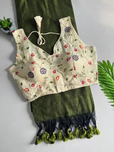 Embroidered <b>Silk</b> Saree Blouse for Women Ethnic <b>Vest</b> Crop <b>Top</b> Digital Printing Regular Fit Party Wear India Pakistan - Product Image 3