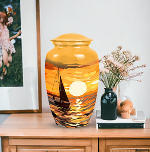 โกศบรรจุอัฐิรูปเรือใบสีส้ม ทำจากสแตนเลส สำหรับเก็บอัฐิคน ของที่ระลึกสำหรับครอบครัว ของขวัญสำหรับนักเดินเรือ สามารถสลักชื่อได้ - Product Image 2
