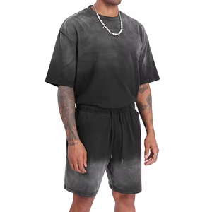 Conjunto de Verano para Hombre 2026: Camiseta de Manga Corta de Algodón Lavado y Pantalones Cortos Bermuda, Casuales, Transpirables, con Cintura Ajustable y Color Sólido - Product Image 1