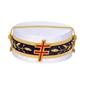 Handmade 33rd Degree Scottish Rite White Crown <b>Cap</b> Premium Gold Bullion Cross Embroidery Regalia White Velvet Gold Embroidered - Product Image 1