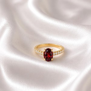 Elegant Red <b>Garnet</b> Gemstone <b>Ring</b> Oval Cut Promise <b>Ring</b> Handmade 925 Sterling <b>Silver</b> 18K Gold Filled Bridal Jewelry Gift for Her - Product Image 3