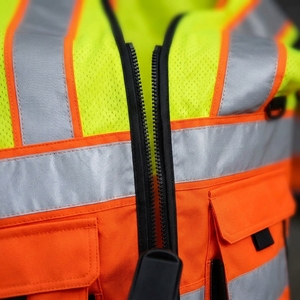 Gilet de sécurité réfléchissant haute visibilité pour hommes, orange citron, personnalisé, vêtements de travail, gilet utilitaire de construction avec poches pour hommes - Product Image 5