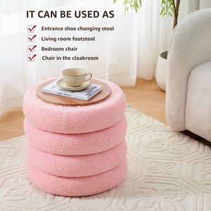 Pouf Contenitore Rotondo Moderno in Sherpa con Vassoio Ribaltabile, Sgabello da Toeletta in Teddy, Sedia Imbottita per Trucco, Arredo Casa - Product Image 5