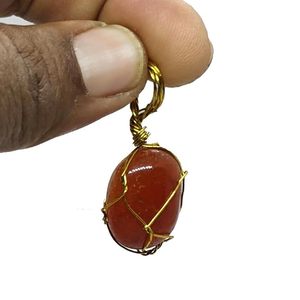 Colgante de Cristal Natural de Cornalina Roja Pulida con Envoltura de Alambre, Engaste de Bisel de Pirita, Amuleto Clásico de Moda, Piedra de Tendencia - Product Image 2