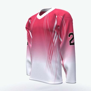 เสื้อฮอกกี้น้ำแข็งแบบกำหนดเองสำหรับผู้ชาย คอวี แขนยาว สีชมพูขาวไล่เฉด พิมพ์ลาย เสื้อกีฬาแบบสวม - Product Image 4
