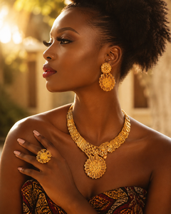 Beautiful New High Quality Design Short Statement Necklace Set <b>Earrings</b> Rings Premium Brass Gold Plated African Wedding Jewelry - Product Image 3