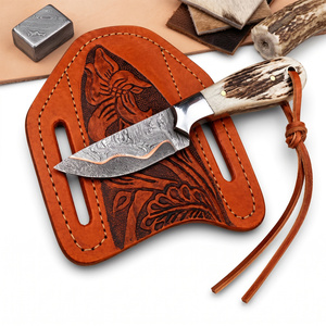 Couteau à dépecer Jexmoo personnalisé fait main en acier Damas cuivré, 9 pouces, à lame droite et pointe tombante, épaisseur 0,5 mm, manche en bois de cerf, étui en cuir - Product Image 6