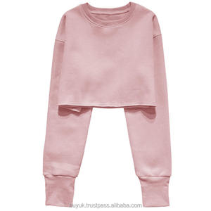 Femmes manches longues col rond pull sweat polaire haut court avec dentelle et bouton décoration en gros sweats à capuche courts - Product Image 5